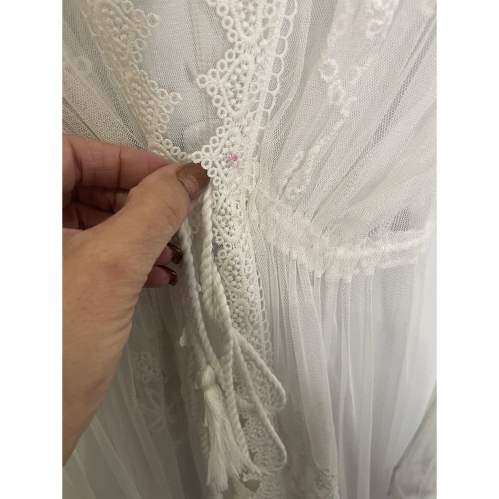 Primark Women's Large Long White Embroidered Lace Sheer Kimono Robe Swim Coverup - Picture 10 of 15